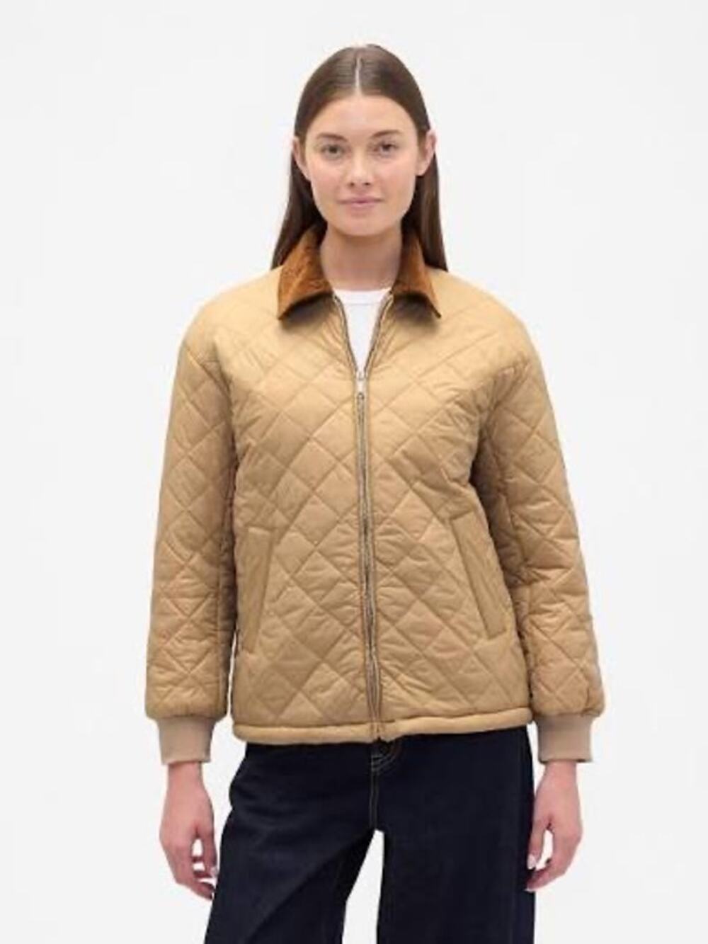 GAP Relaxed Quilted Nylon Jacket in Golden Khaki Brown Size XL